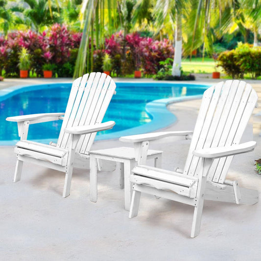 3 Piece Outdoor Adirondack Beach Chair and Table Set - White-0