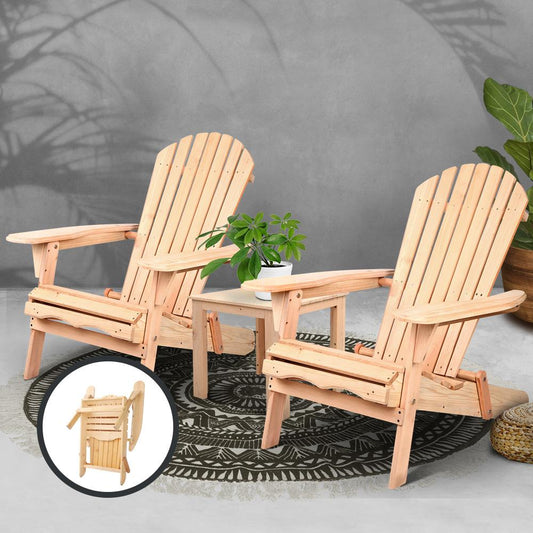 3 Piece Wooden Outdoor Beach Chair and Table Set-0