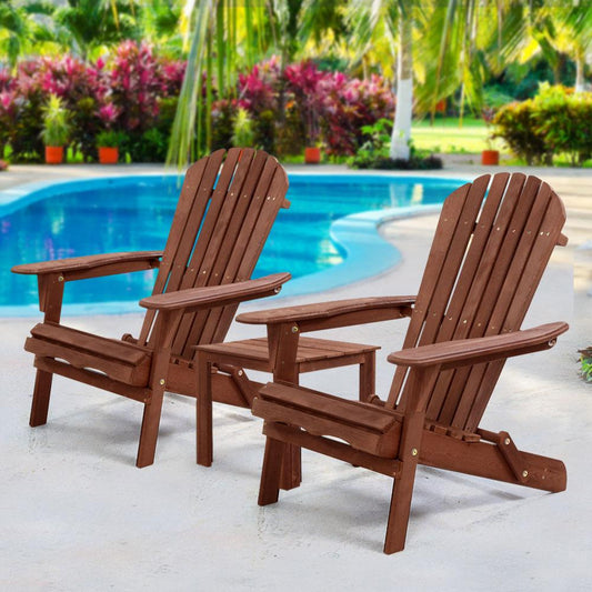 3PC Outdoor Setting Beach Chairs Table Wooden Adirondack Lounge Garden-0