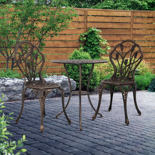 3PC Outdoor Setting Cast Aluminium Bistro Table Chair Patio Bronze-0