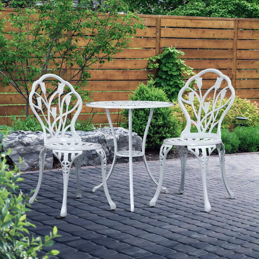 3PC Outdoor Setting Cast Aluminium Bistro Table Chair Patio White-0