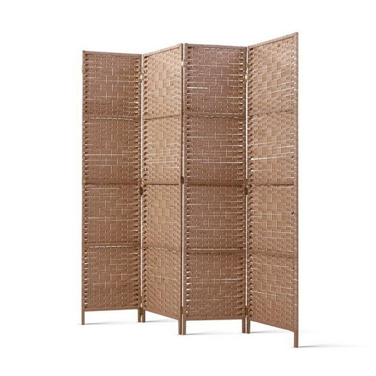 4 Panel Room Divider Screen Privacy Rattan Timber Foldable Dividers Stand Hand Woven-0