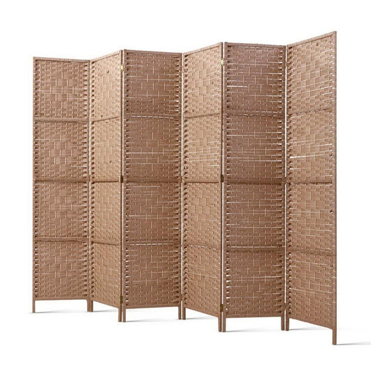 6 Panel Room Divider Screen Privacy Rattan Timber Foldable Dividers Stand Hand Woven-0