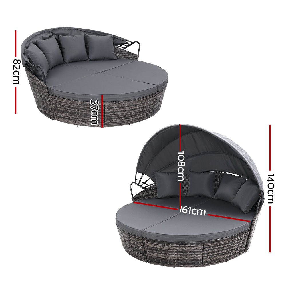 Outdoor Daybed Sun Lounge Set - Grey-2