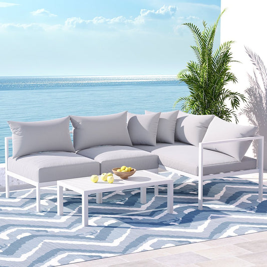 Airlie 4 Seat Aluminium Outdoor Sofa and Table Set White-0