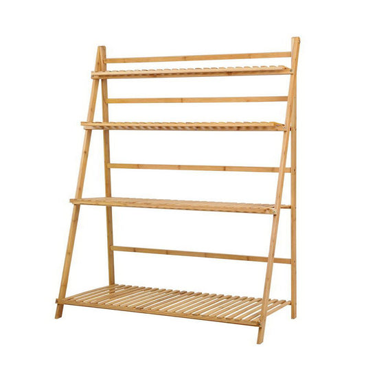 Bamboo Wooden Ladder Shelf Plant Stand Foldable-0