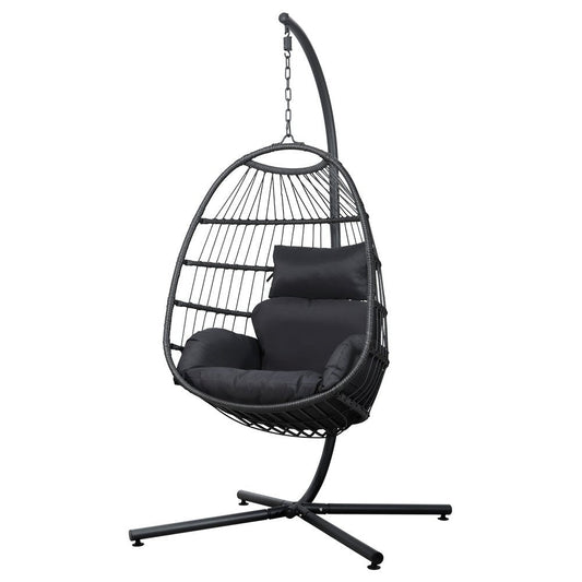 Egg Swing Chair Hammock Stand Outdoor Furniture Hanging Wicker Seat Grey-0