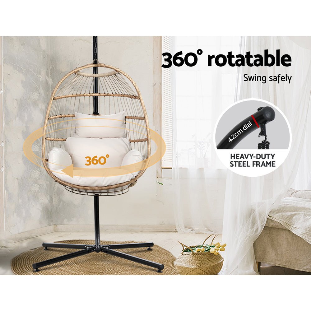 Egg Swing Chair Hammock With Stand Outdoor Furniture Hanging Wicker Seat-5