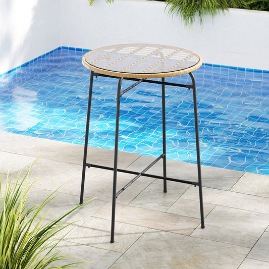 Outdoor Wicker Bar Table With Glass Top-0