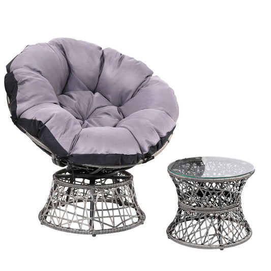 Outdoor Papasan Chairs Table Lounge Setting Patio Furniture Wicker Grey-0