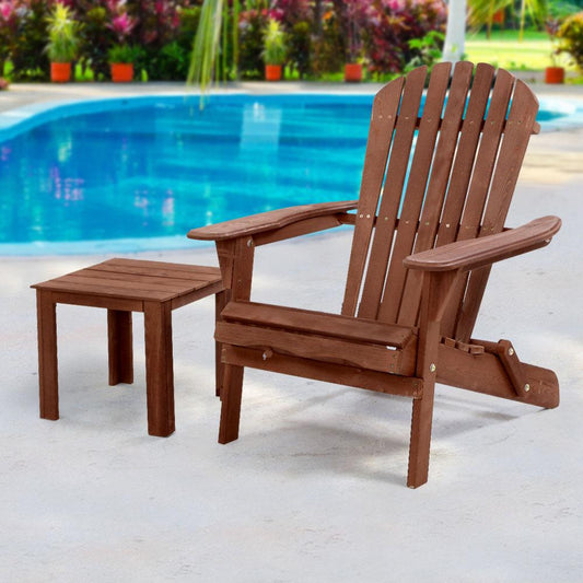 Outdoor Folding Beach Camping Chairs Table Set Wooden Adirondack Lounge-0