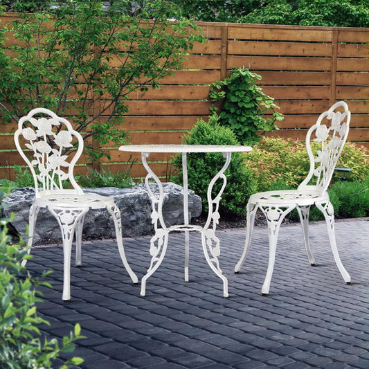 Outdoor Furniture Chairs Table 3pc Aluminium Bistro White-0