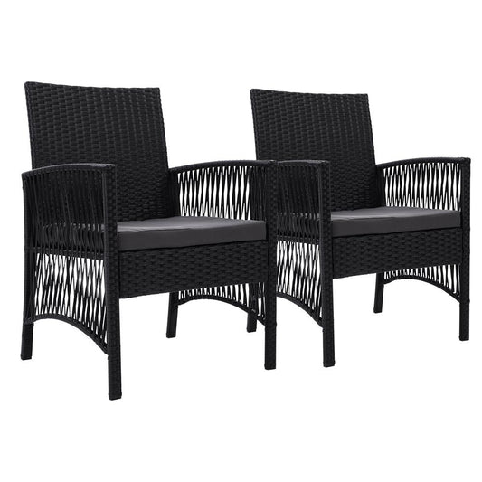 Outdoor Furniture Set of 2 Dining Chairs Wicker- Black-0