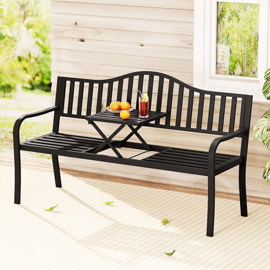 Outdoor Garden Bench with Foldable Table Black-0