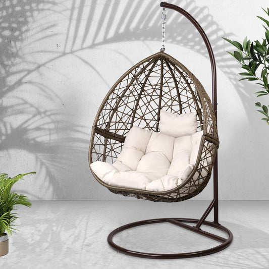 Outdoor Hanging Wicker Egg Chair - Brown-0