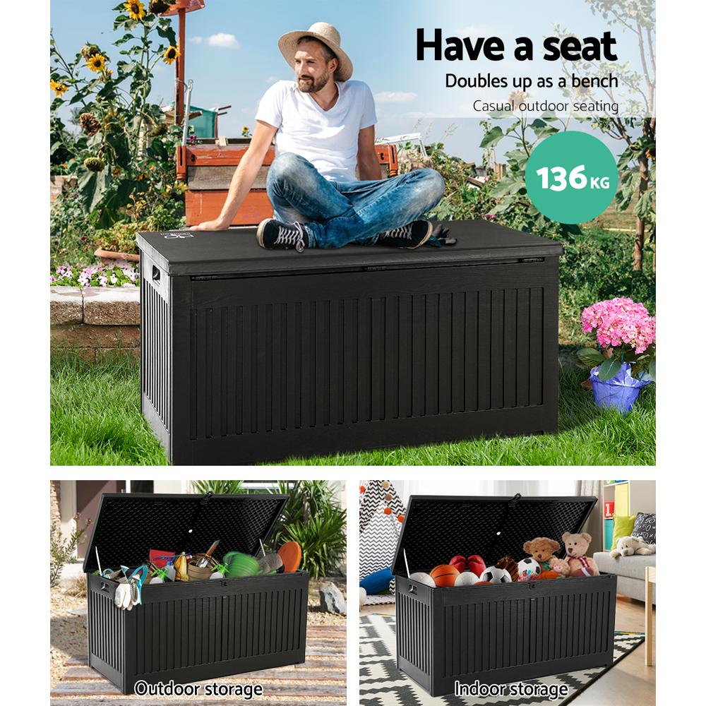 Outdoor Storage Box Container Garden Toy Indoor Tool Chest Sheds 270L Black-4