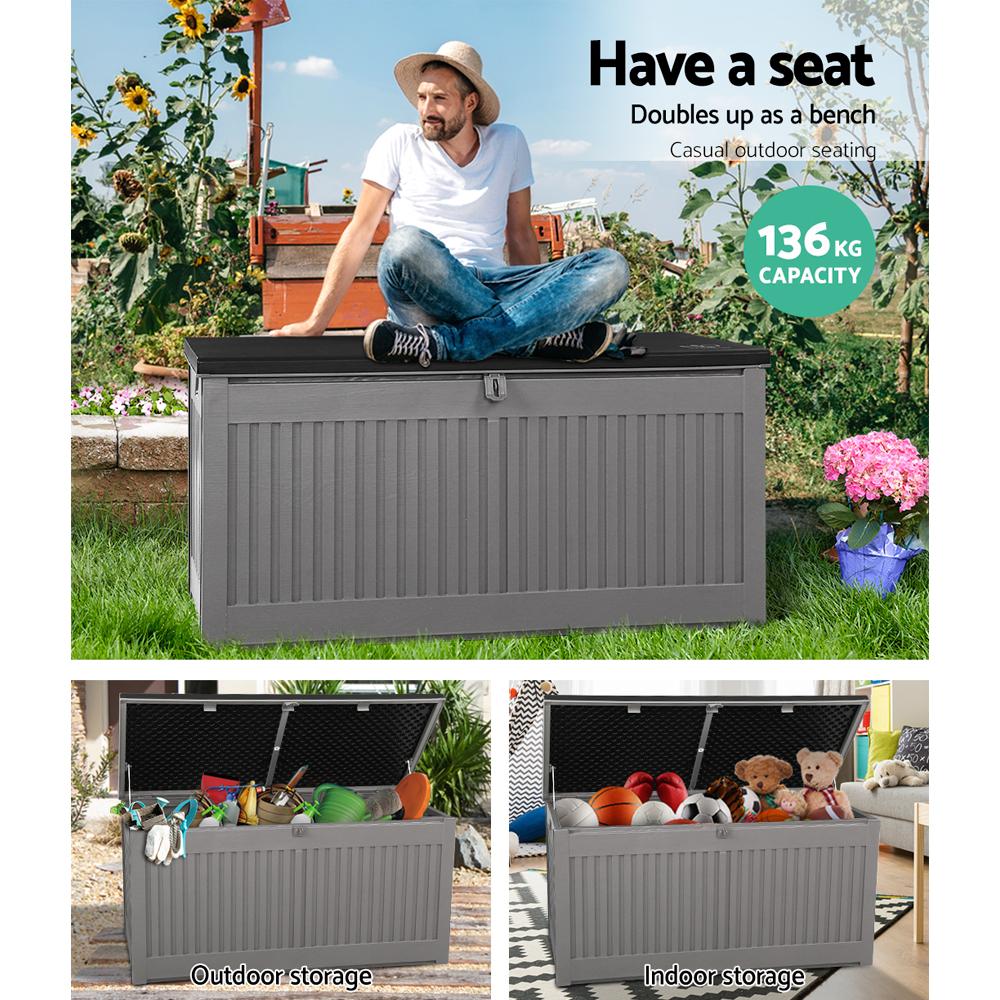 Outdoor Storage Box Container Garden Toy Indoor Tool Chest Sheds 270L Dark Grey-4