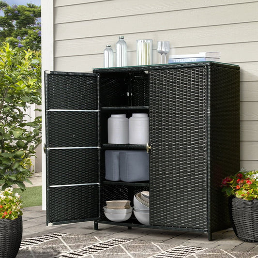 Outdoor Wicker Storage Cabinet Black-0
