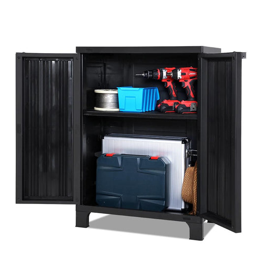 Outdoor Storage Cabinet Cupboard Lockable Garden Sheds Adjustable Black-0