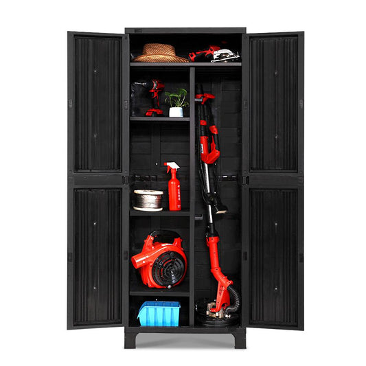 Outdoor Storage Cabinet Lockable Tall Garden Sheds Garage Adjustable Black 173CM-0