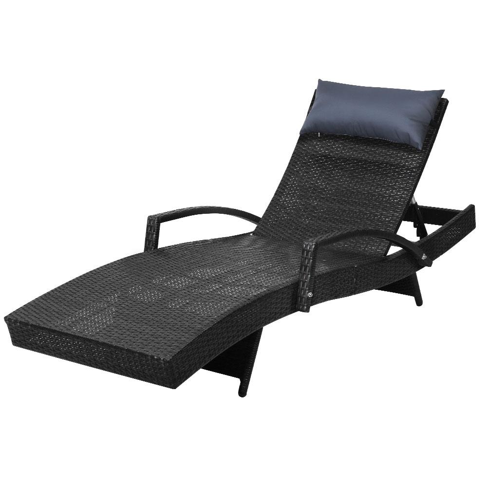 Outdoor Sun Lounge Furniture Wicker Day Bed (Black)-1