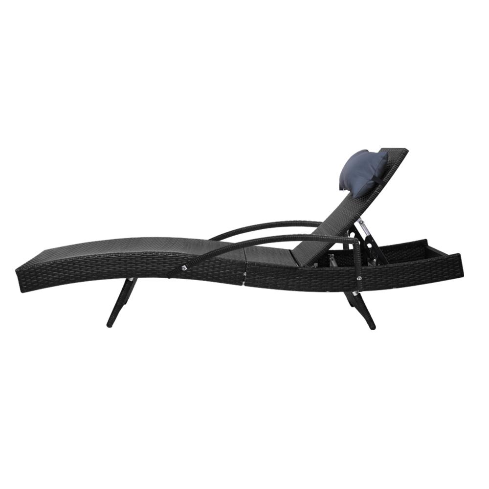 Outdoor Sun Lounge Furniture Wicker Day Bed (Black)-3