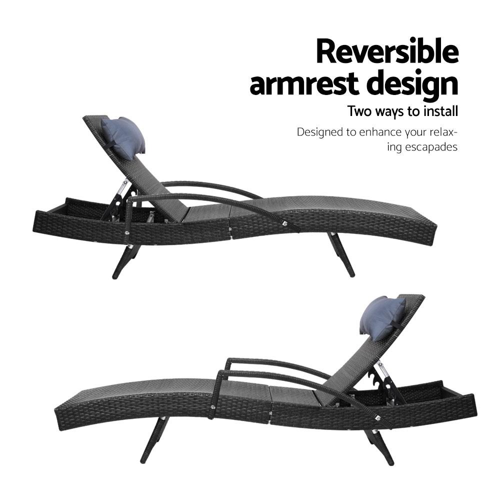 Outdoor Sun Lounge Furniture Wicker Day Bed (Black)-7