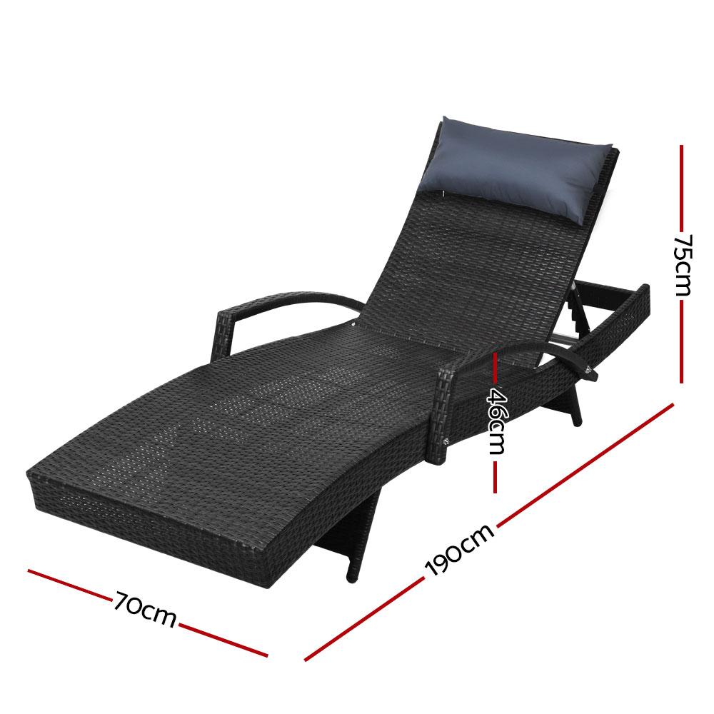 Outdoor Sun Lounge Furniture Wicker Day Bed (Black)-2