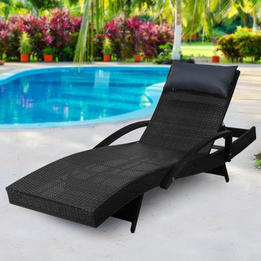 Outdoor Sun Lounge Furniture Wicker Day Bed (Black)-0