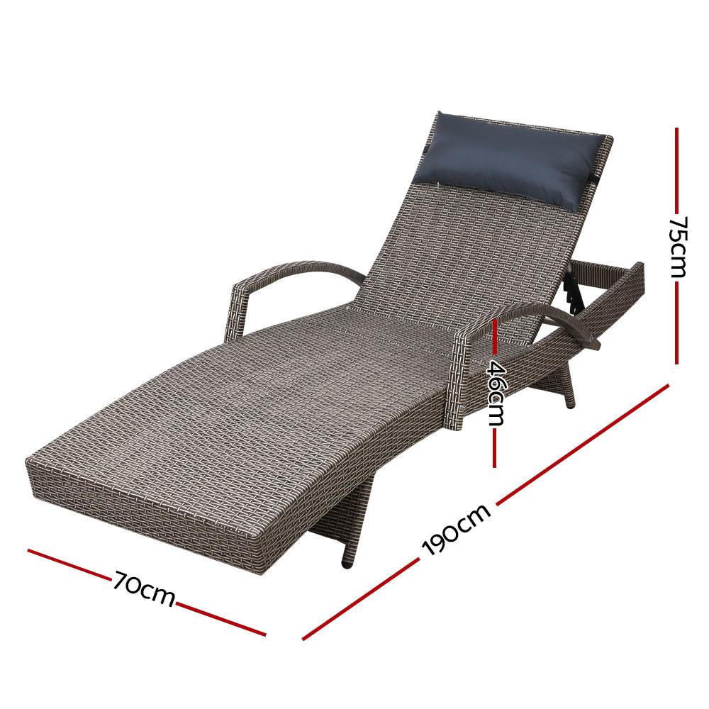 Outdoor Sun Lounge Furniture Wicker Day Bed (Grey)-2