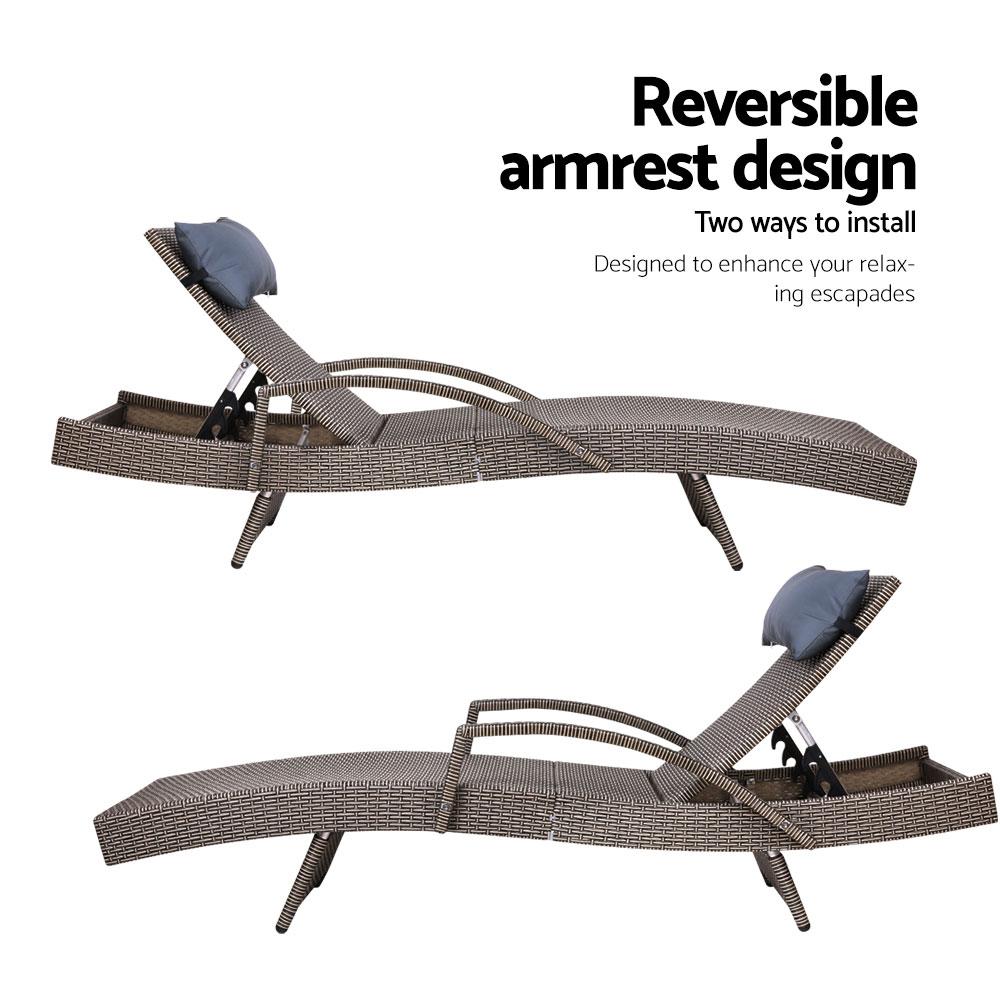 Outdoor Sun Lounge Furniture Wicker Day Bed (Grey)-7