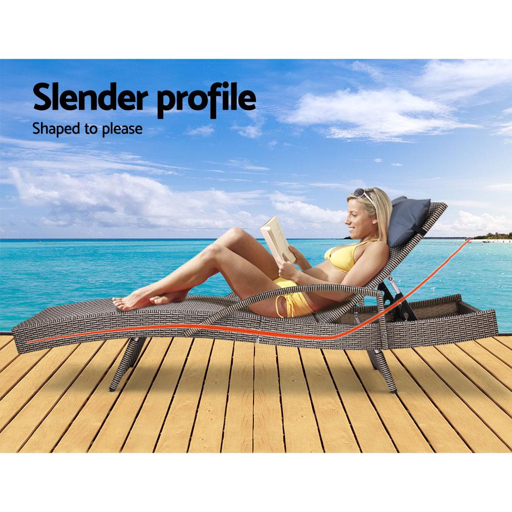Outdoor Sun Lounge Furniture Wicker Day Bed (Grey)-4