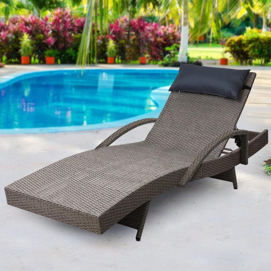 Outdoor Sun Lounge Furniture Wicker Day Bed (Grey)-0