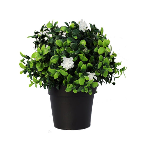 Small Potted Artificial Flowering Boxwood Plant UV Resistant 20cm-0