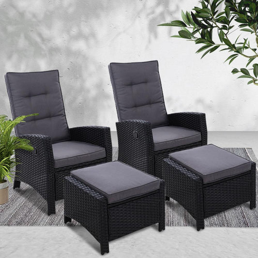 Wicker Sun lounge Recliners With Ottoman (Twin Pack)-0