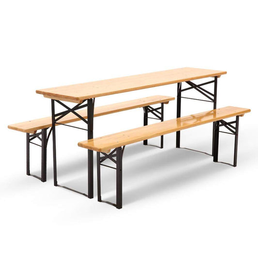 Wooden Outdoor Foldable Bench Set - Natural-0