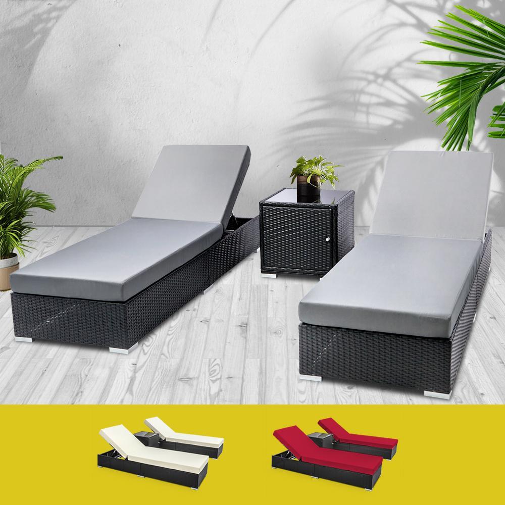 3 Piece Outdoor Sun Lounge Wicker Set-0