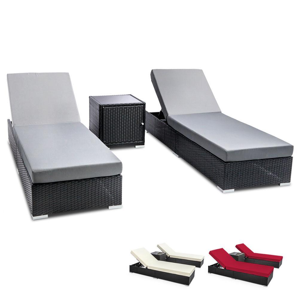 3 Piece Outdoor Sun Lounge Wicker Set-1