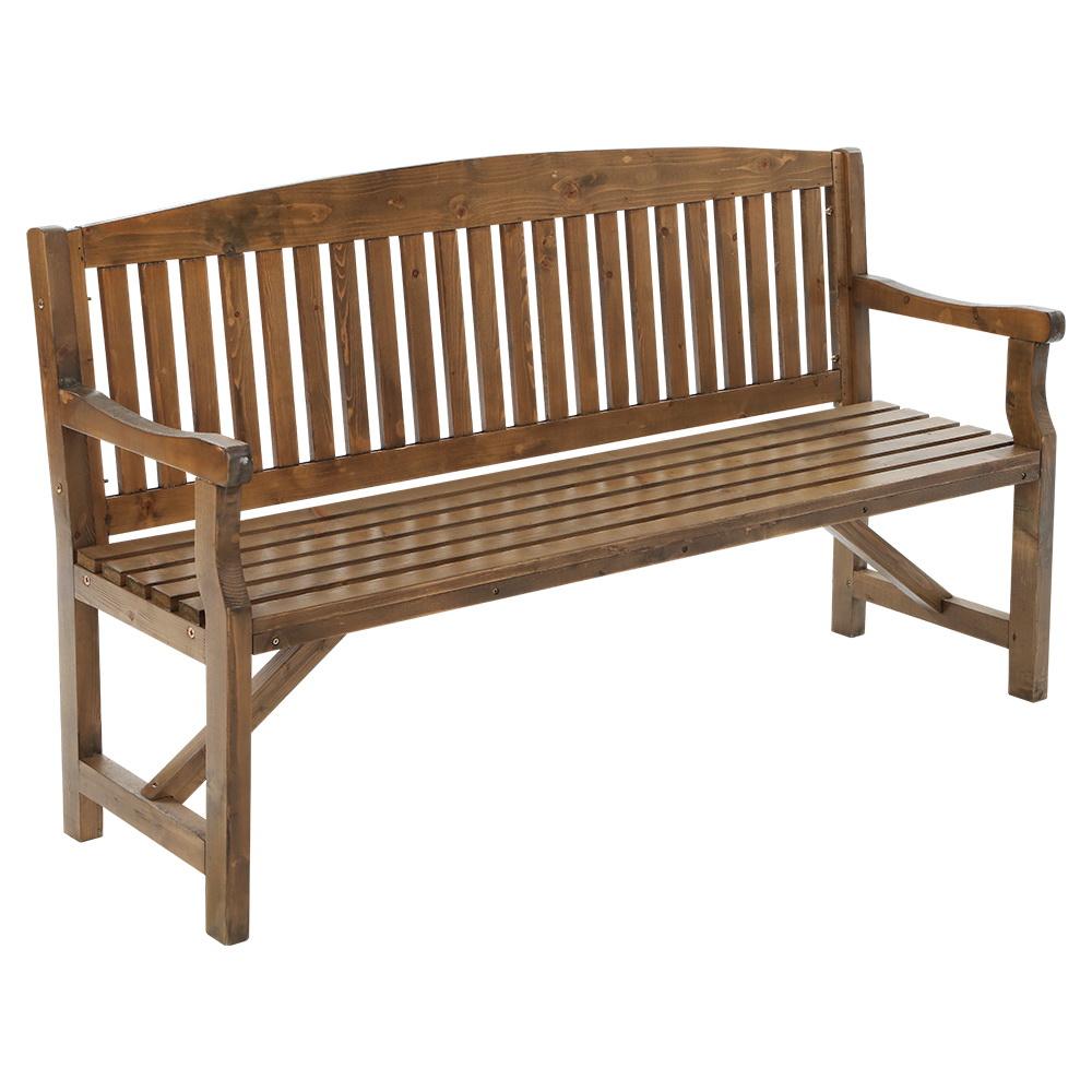 Wooden Garden Bench Chair Natural Outdoor Furniture Decor Patio Deck 3 Seater-1