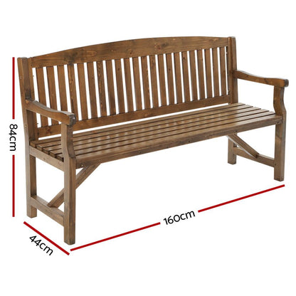 Wooden Garden Bench Chair Natural Outdoor Furniture Decor Patio Deck 3 Seater-2