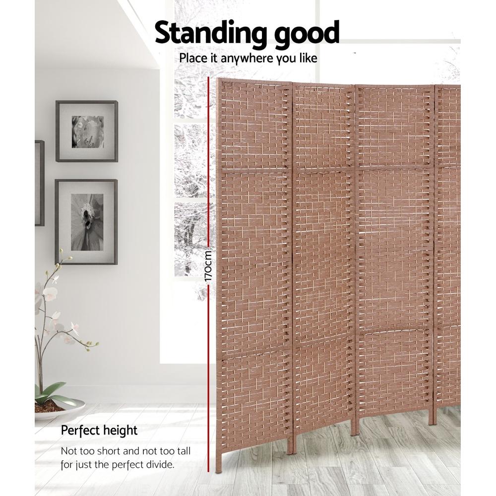 4 Panel Room Divider Screen Privacy Rattan Timber Foldable Dividers Stand Hand Woven-3