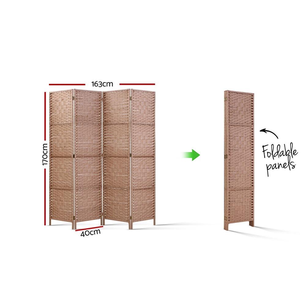 4 Panel Room Divider Screen Privacy Rattan Timber Foldable Dividers Stand Hand Woven-1