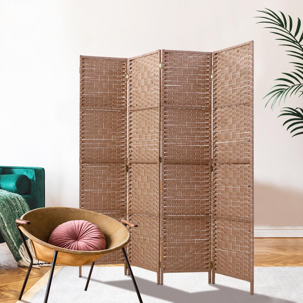 4 Panel Room Divider Screen Privacy Rattan Timber Foldable Dividers Stand Hand Woven-6