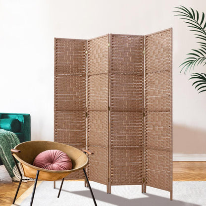 4 Panel Room Divider Screen Privacy Rattan Timber Foldable Dividers Stand Hand Woven-6