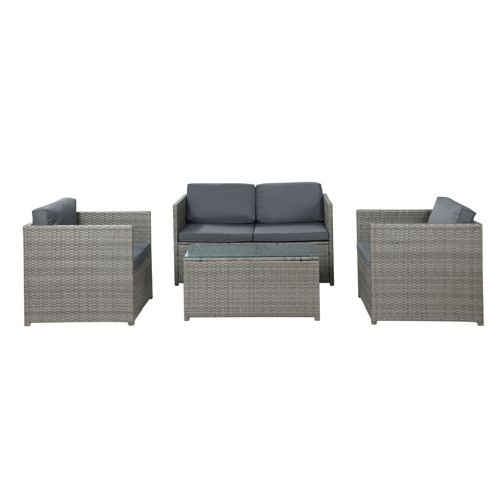 4 Seat Coorong Wicker Lounge Set with Matching Table - Grey-3