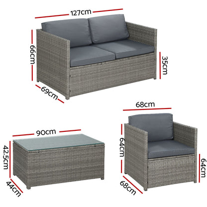 4 Seat Coorong Wicker Lounge Set with Matching Table - Grey-2