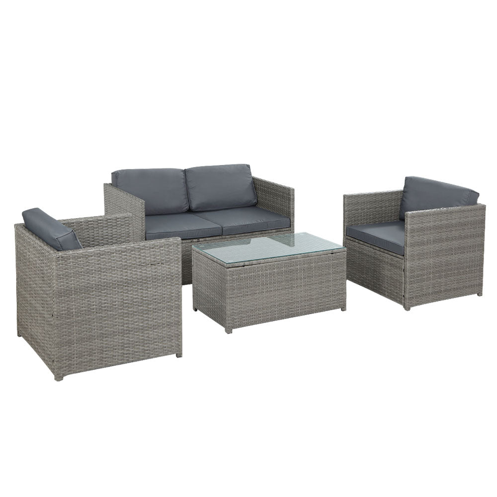 4 Seat Coorong Wicker Lounge Set with Matching Table - Grey-1