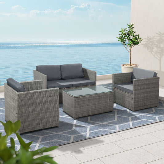 4 Seat Coorong Wicker Lounge Set with Matching Table - Grey-0