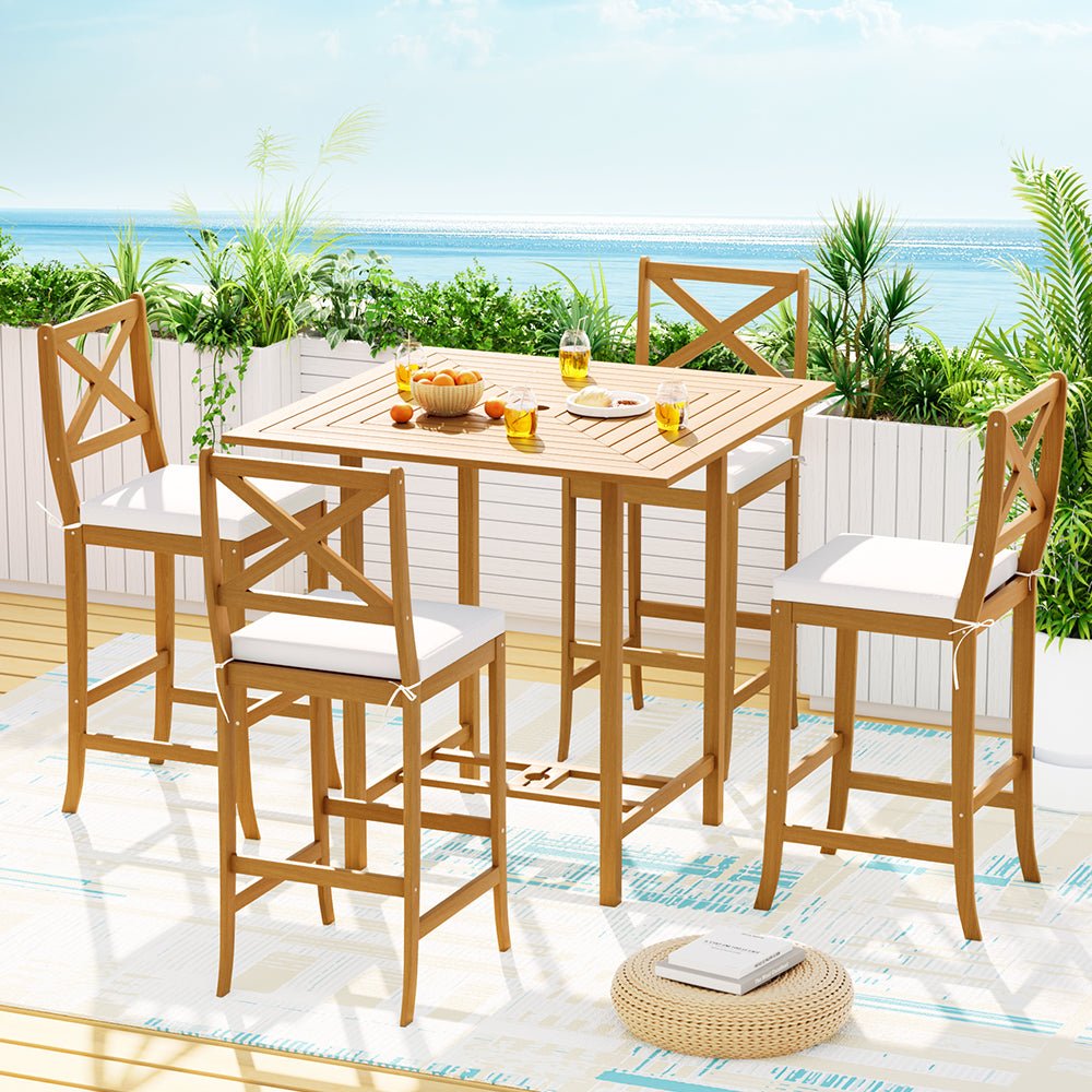 5 Piece Acacia Wood Outdoor Bar Set-0