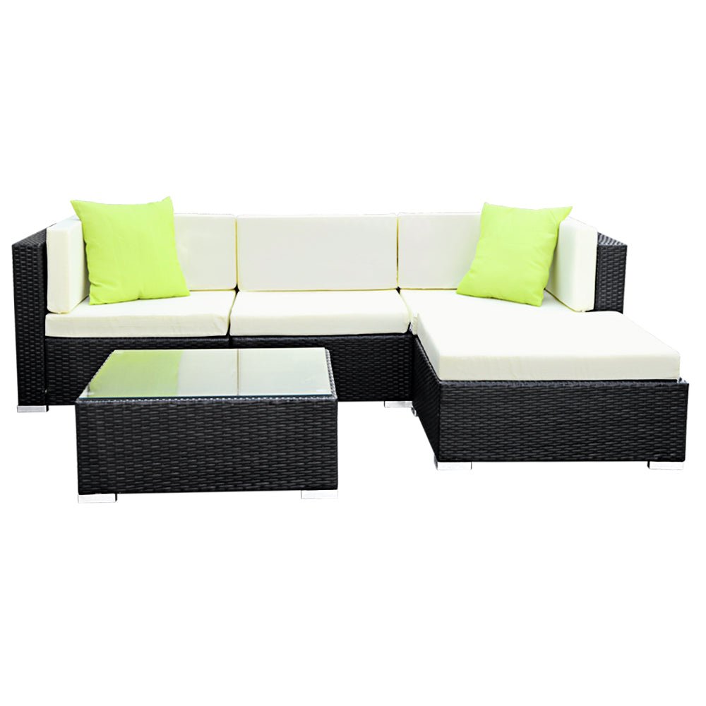 5 Piece Wicker Outdoor Lounge with Storage Cover - Beige-4